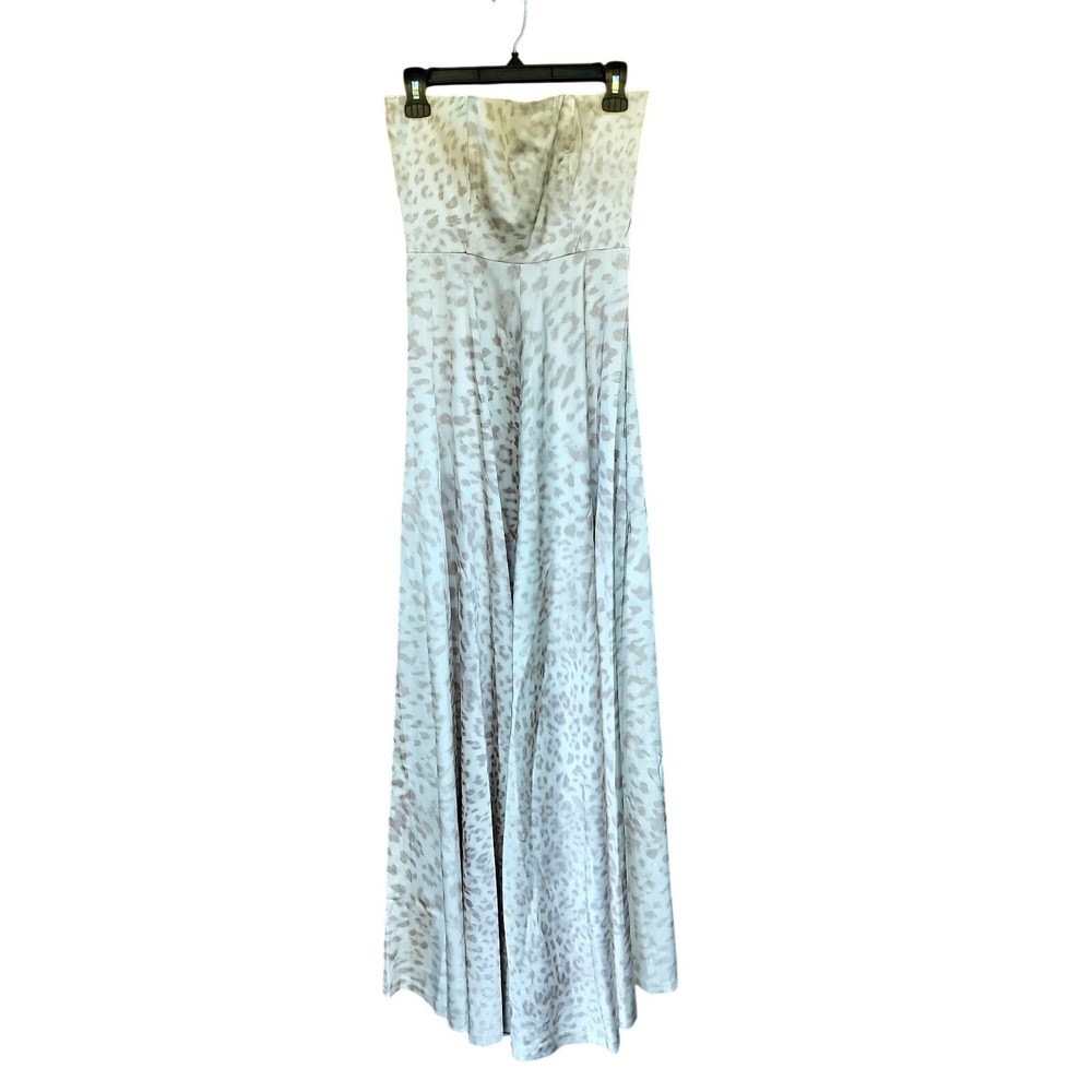 ALEXIS Strapless Leopard Print Maxi Dress Gold Tan Cream Formal Sz Medium